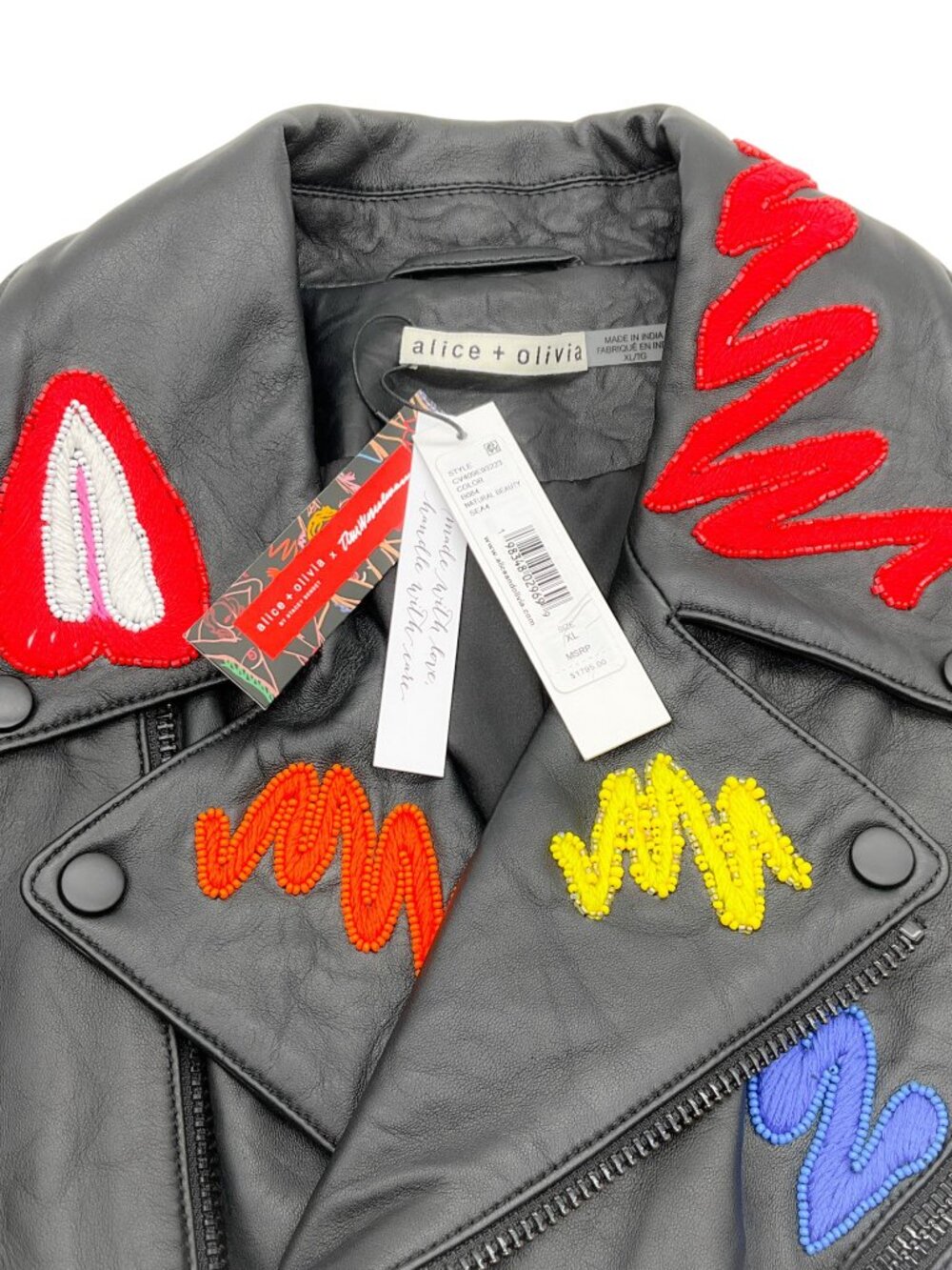 Alice + Olivia x Tom Wasselmann Black Leather Natural Beauty Moto Jacket - Picture 4 of 4